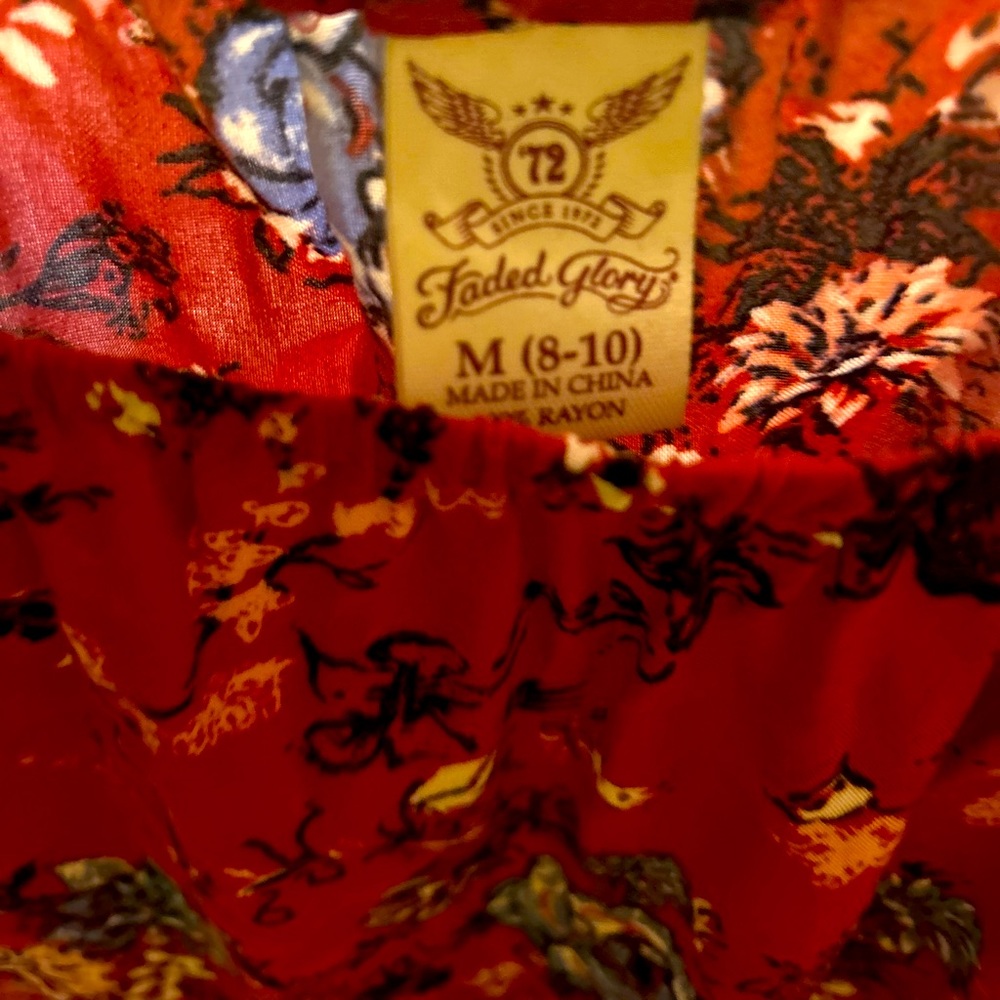 Red flowered blouse mid sleeve